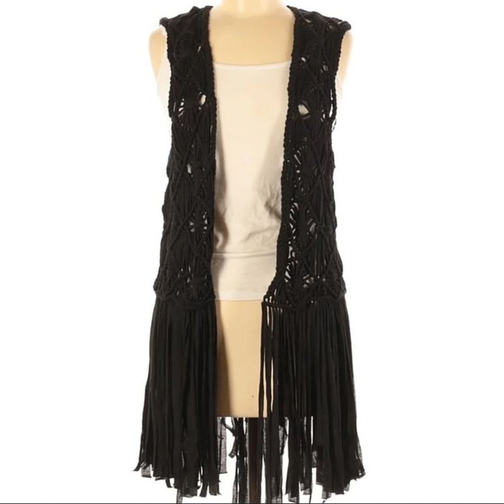 Banana USA Sz S Women's Black macrame boho cardigan NWOT